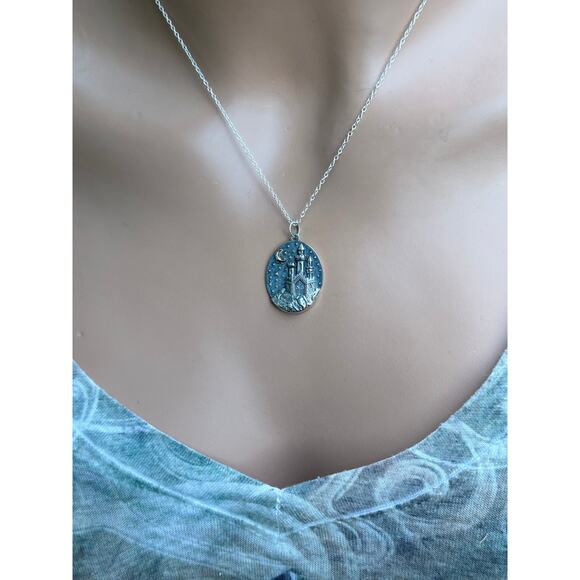 Sterling Silver Castle Charm with Bronze Moon Necklace - Picture 3 of 5